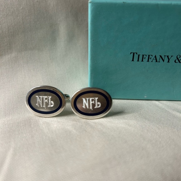 Authentic Tiffany & Co. NFL Sterling Silver Cufflinks with Box and Felt Pouch - Picture 2 of 6
